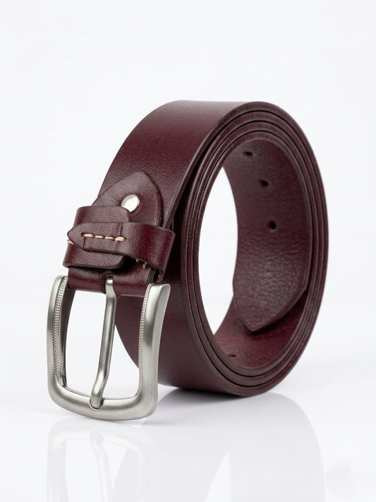 Full Grain Natural Leather Belt - Burgundy/Maroon - 40mm