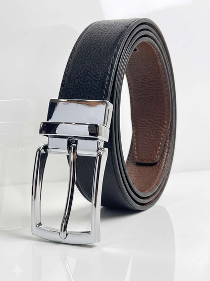 2-in-1 Natural Cow Leather Belt- Black & Chocolate Brown