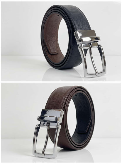 2-in-1 Natural Cow Leather Belt- Black & Chocolate Brown