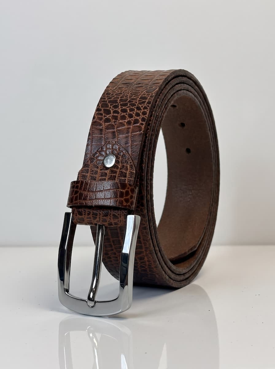 Full Grain 100%  Pure Leather Belt - No Peeling or Cracking - Best For Jeans- Crocuffalo Brown