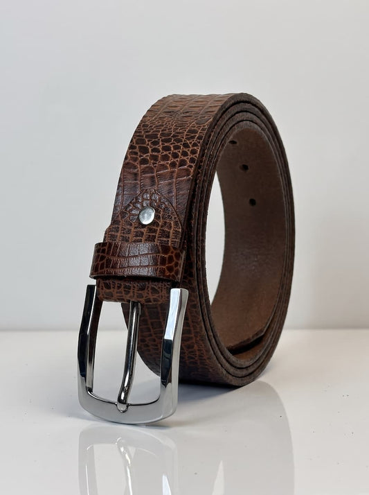 Full Grain 100%  Pure Leather Belt - No Peeling or Cracking - Best For Jeans- Crocuffalo Brown