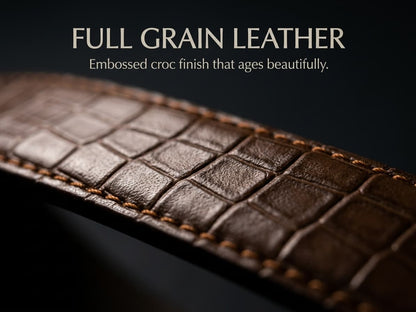 Auto Lock Brown Leather Belt — Croc Embossed
