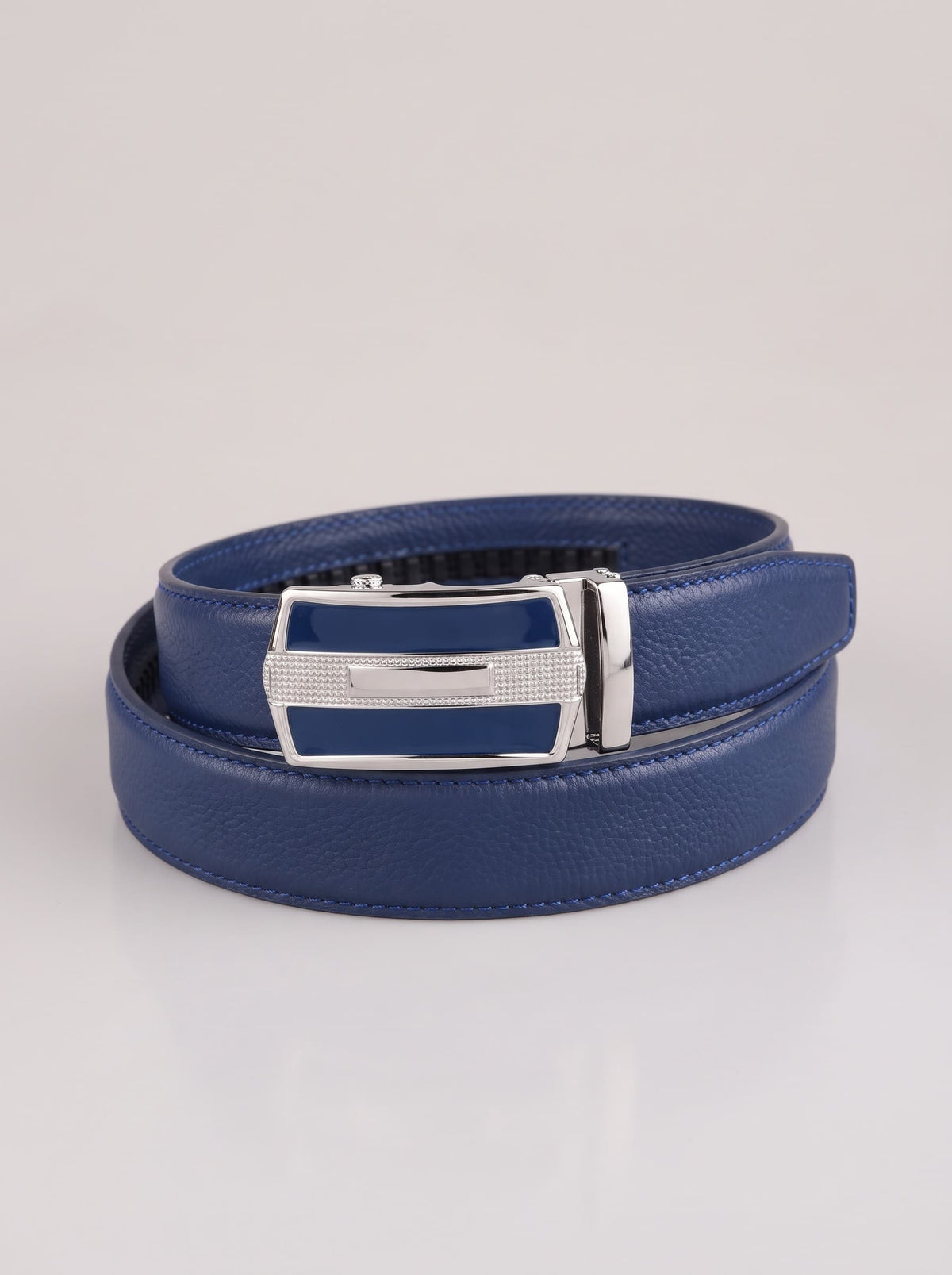 Auto Lock Full Grain Natural Leather Belt - Blue