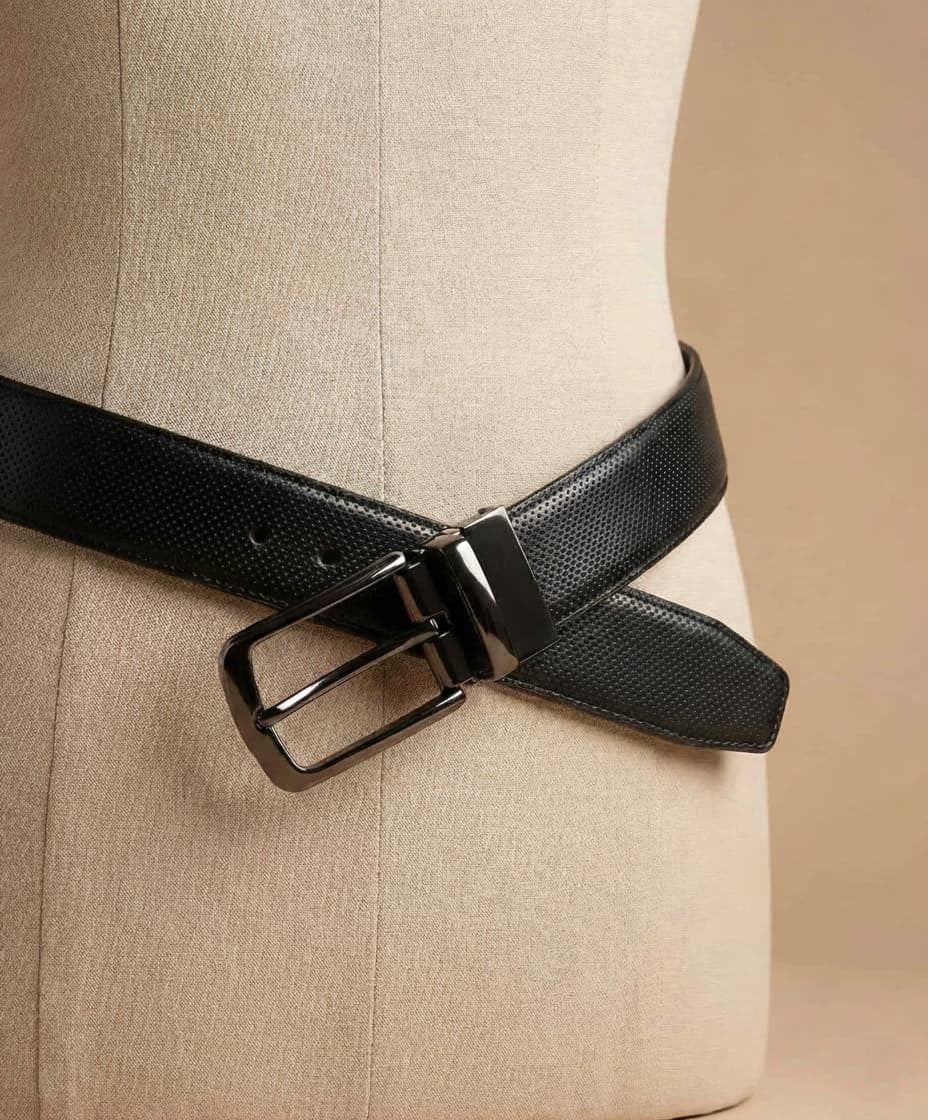 2-in-1 Double-Sided Cow Leather High Chrome Finish Belt - Perforated Black & Brown