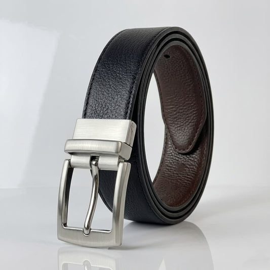 2-in-1 Natural Cow Leather Belt- Black & Chocolate Brown