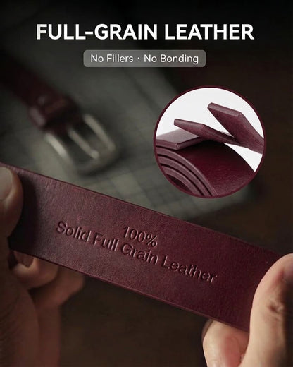 Full Grain Natural Leather Belt - Burgundy/Maroon - 40mm