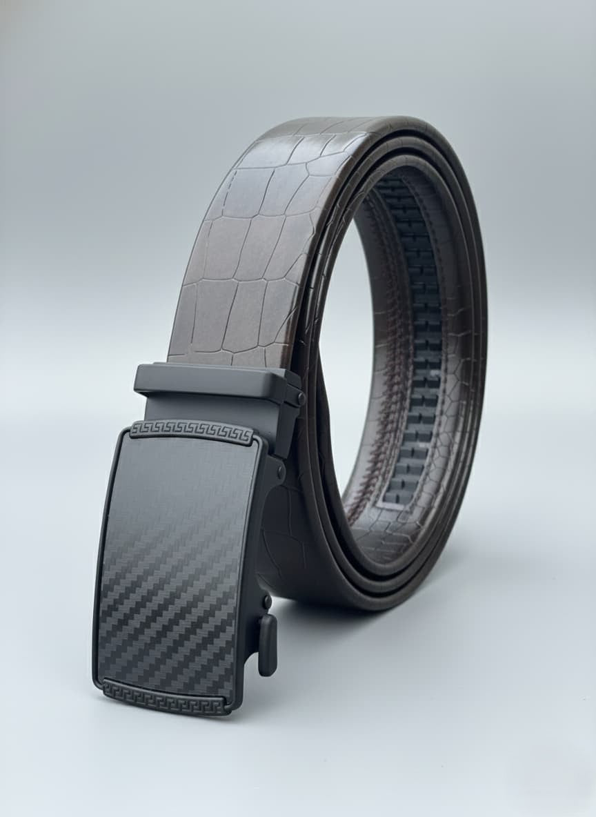 Imported Ratchet Track Auto Lock Belt – Mahogany Mist Croc Pattern