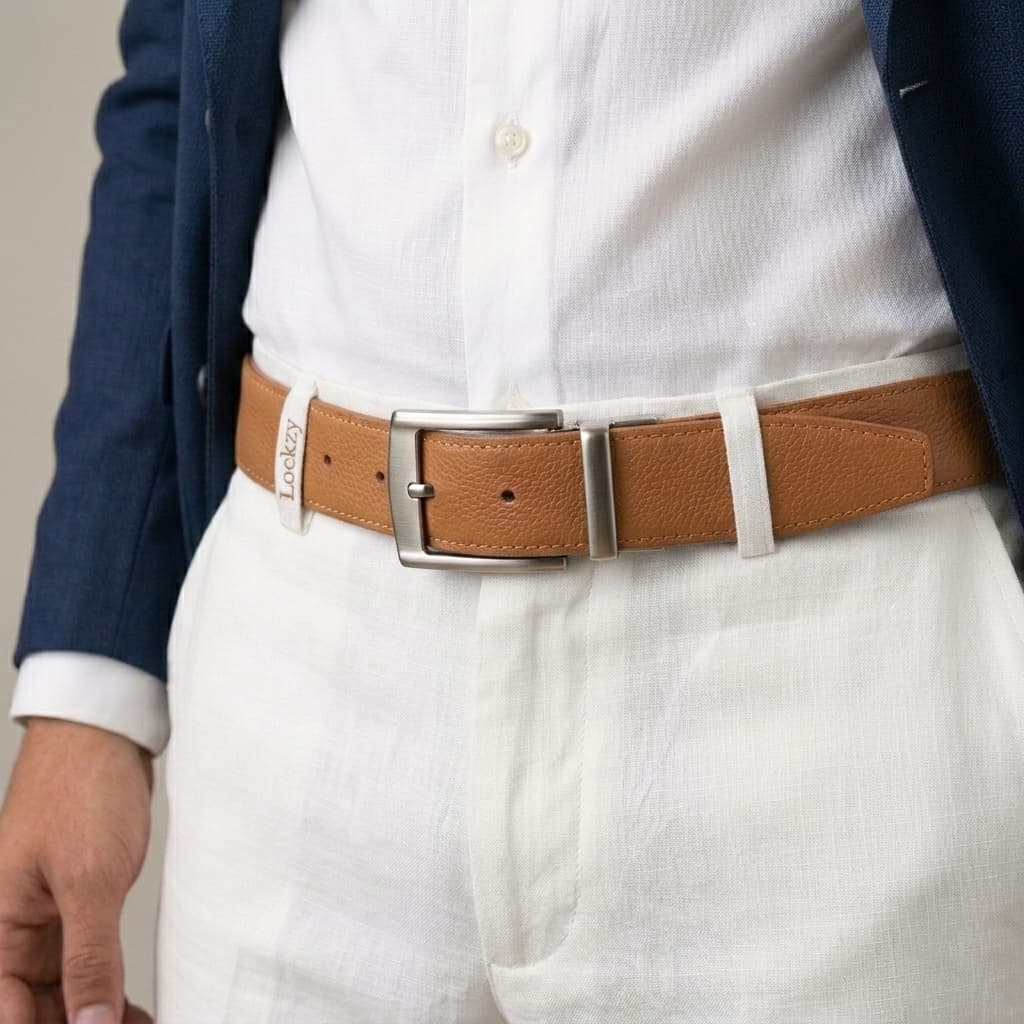 2-in-1 Double-Sided Real Cow Leather Natural Belt - Black & Camel