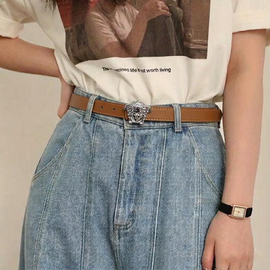 Lockzy Women's 30mm High Chrome Tan Brown Luxury Style Buckle Belt