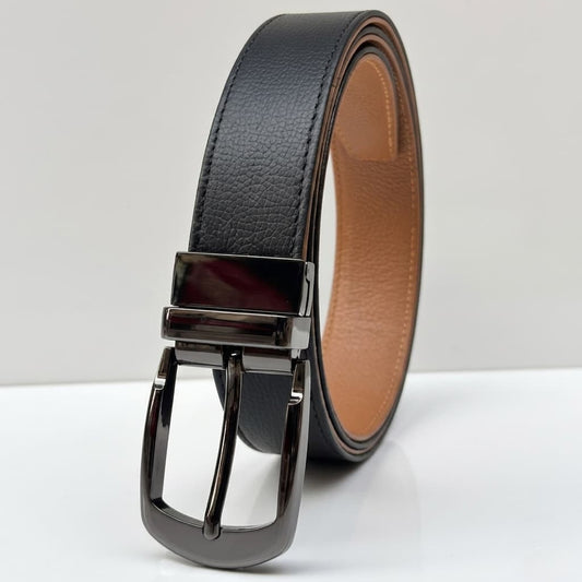 2-in-1 Double-Sided Real Cow Leather Natural Belt - Black & Camel