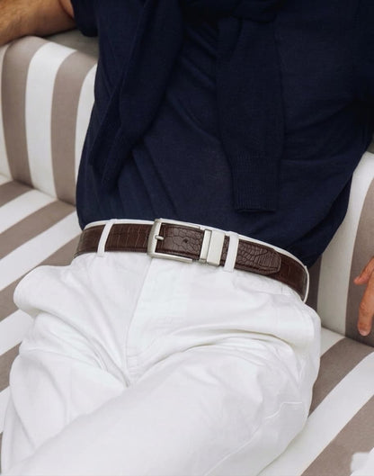 2-in-1 High Chrome finish Cow Leather Belt - Crocodile Black & Brown