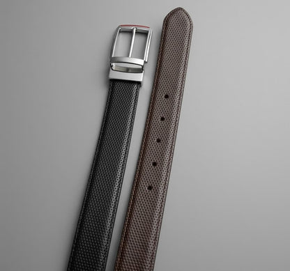 2-in-1 Double-Sided Cow Leather High Chrome Finish Belt - Perforated Black & Brown
