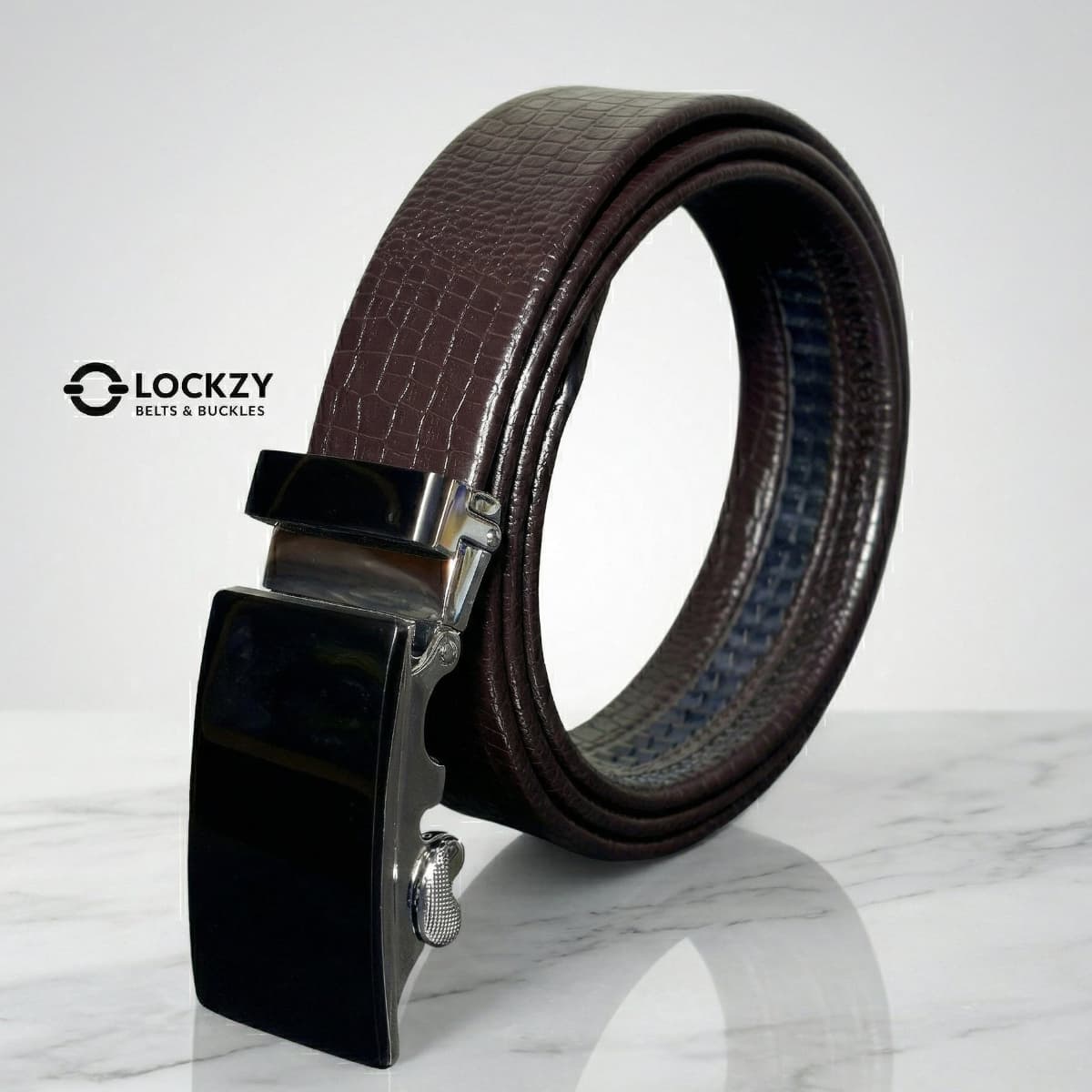 Imported Luxe Auto Lock Belt – Parttern Choclate Brown - Versatile Buckle Collection