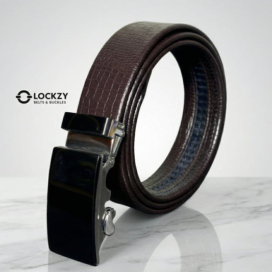 Imported Luxe Auto Lock Belt – Parttern Choclate Brown - Versatile Buckle Collection