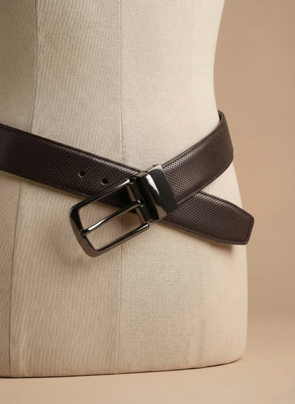 2-in-1 Double-Sided Cow Leather High Chrome Finish Belt - Perforated Black & Brown