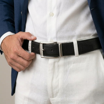 2-in-1 Double-Sided Real Cow Leather Natural Belt - Black & Camel