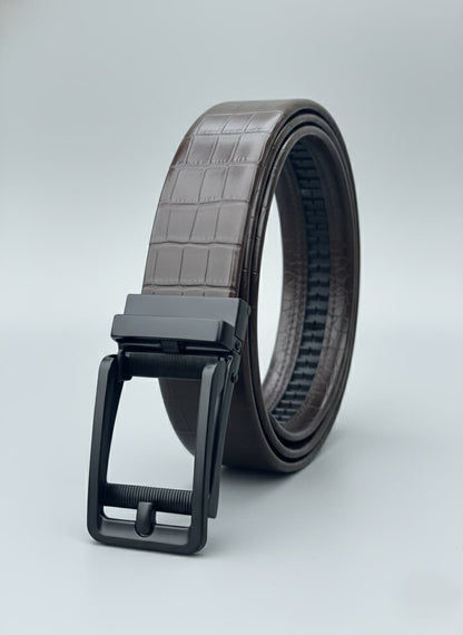 Imported Ratchet Track Auto Lock Belt – Mahogany Mist Croc Pattern