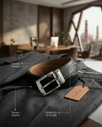 2-in-1 Double-Sided Real Cow Leather Natural Belt - Black & Camel