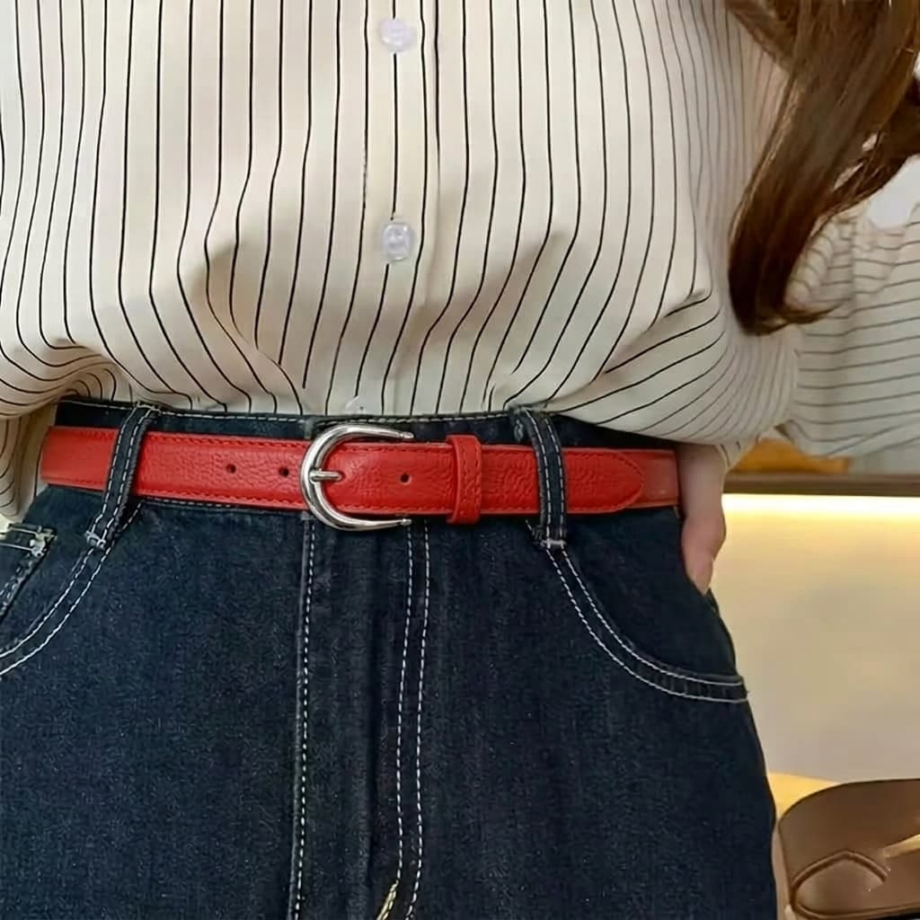 Lockzy Women's 30mm Genuine Red Leather Belt