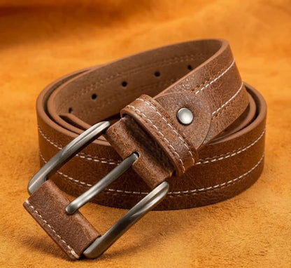 Pull up Natural Leather Belt - Brown with Stitching - 40MM