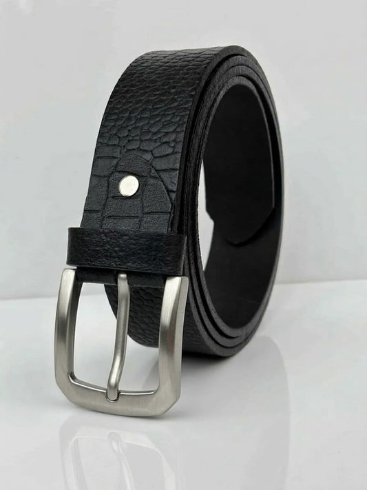 Full Grain 100%  Pure Leather Belt - - No Peeling or Cracking - Best For Jeans - Crocodile Black