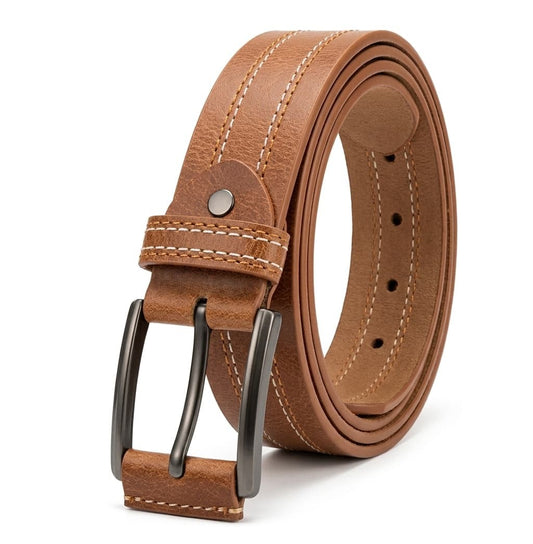 Pull up Natural Leather Belt - Brown with Stitching - 40MM