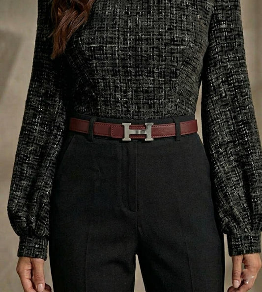 Lockzy Women's 30mm High Chrome Deep Burgundy Luxury Style Buckle Belt