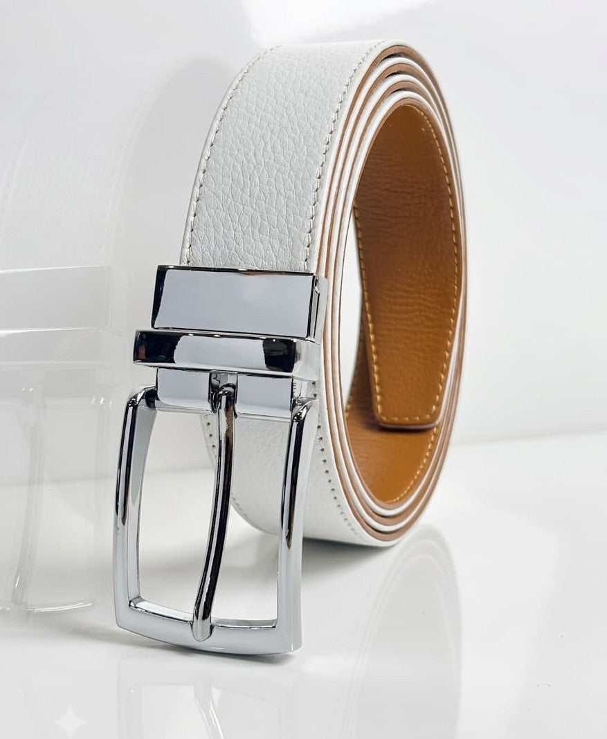 2-in-1 Rotatable Pure Leather Belt | White & Brown