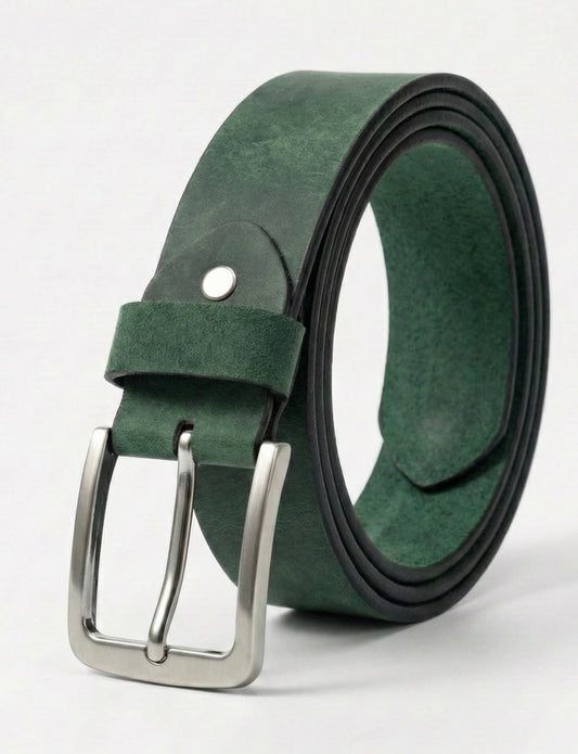 Nubuck Leather Belt - Green, Best For Jeans