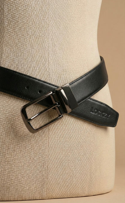 2-in-1 Double-Sided Natural Cow 100 % Leather Belt - Black & Blue - No Peeling or Cracking