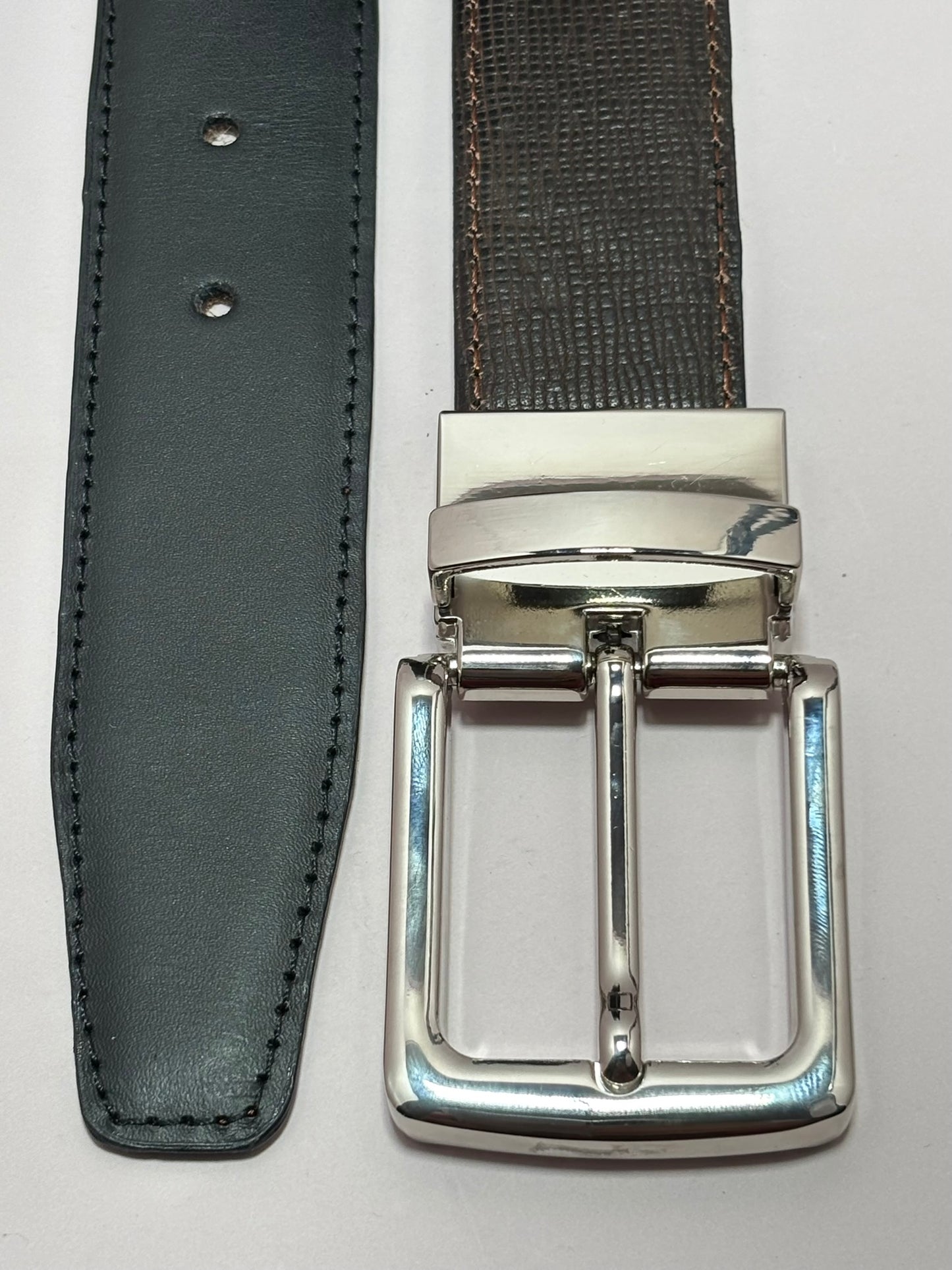 2-in-1 Double-Sided Natural Cow Leather Belt - Black & Brown Textured