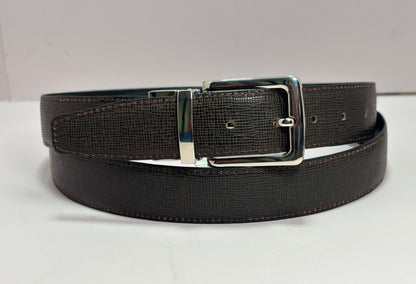 2-in-1 Double-Sided Natural Cow Leather Belt - Black & Brown Textured