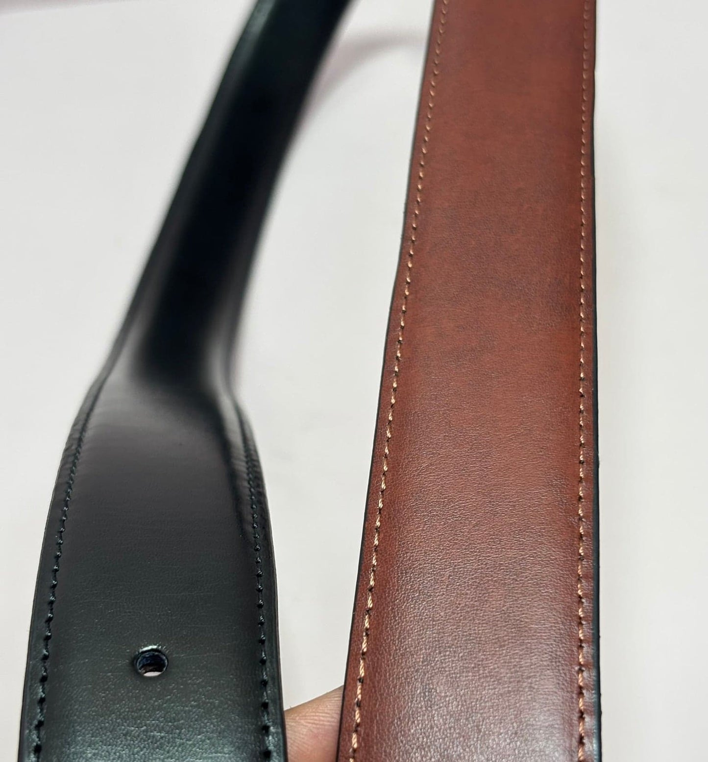 2-in-1 Double-Sided Cow Leather High Chrome Finish Belt - Black & Deep Brown