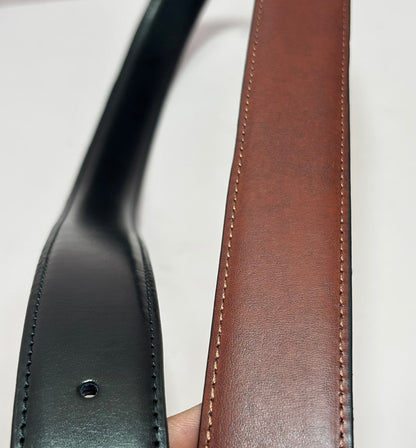 2-in-1 Double-Sided Cow Leather High Chrome Finish Belt - Black & Deep Brown