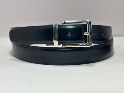 2-in-1 Double-Sided Cow Leather High Chrome Finish Belt - Black & Deep Brown