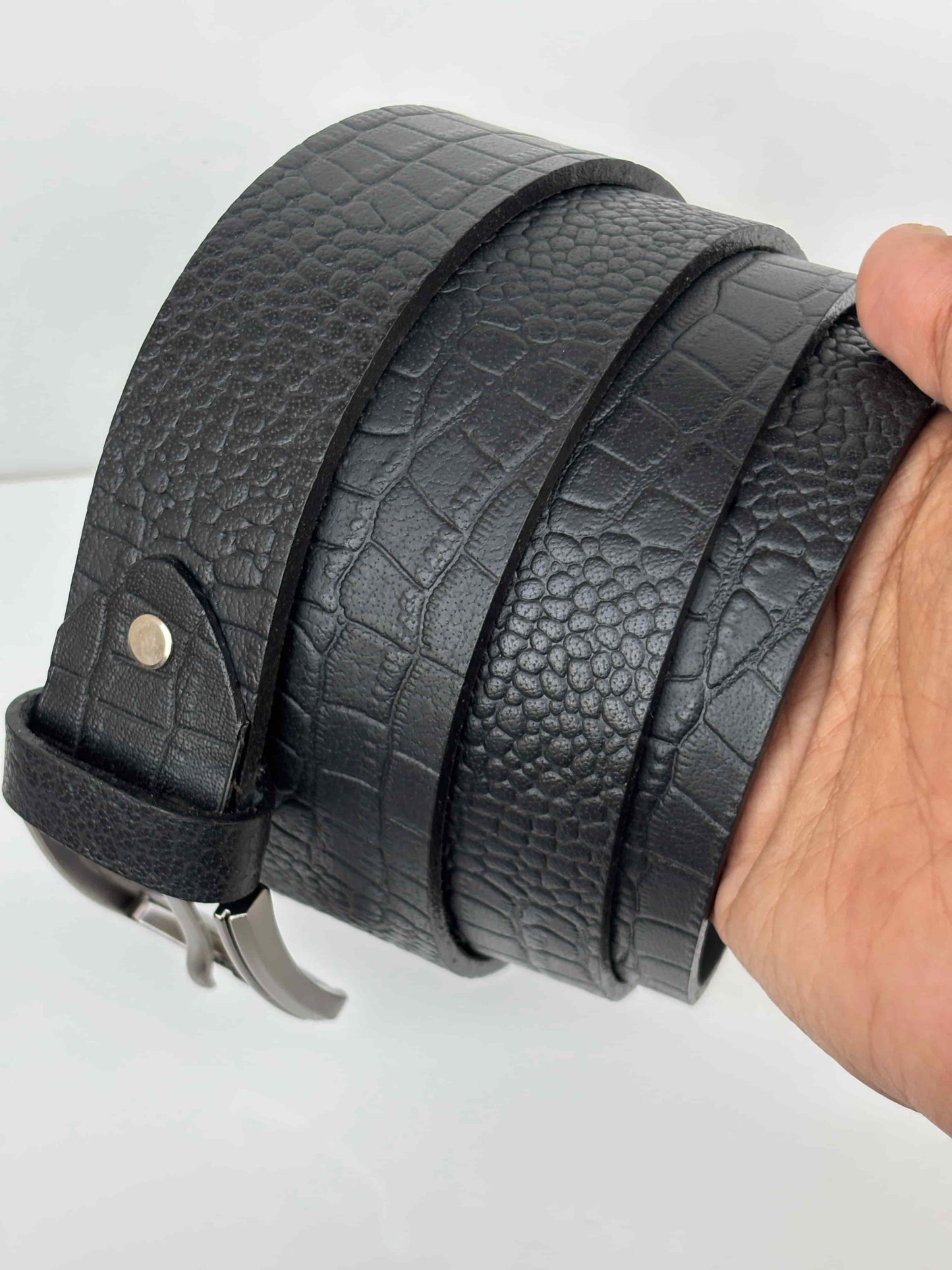 Full Grain 100%  Pure Leather Belt - - No Peeling or Cracking - Best For Jeans - Crocodile Black