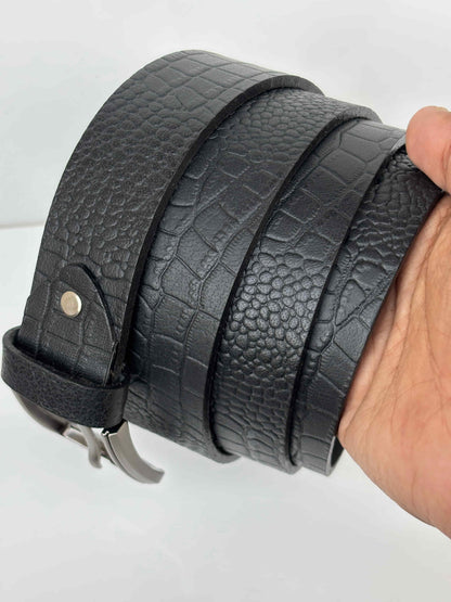 Full Grain 100%  Pure Leather Belt - - No Peeling or Cracking - Best For Jeans - Crocodile Black