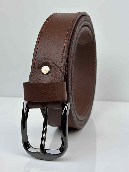 Brown Full Grain 100 % Leather Dress Belt  with Contrast Stitching