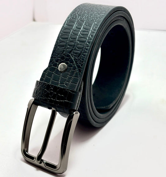 Full Grain Buffalo Leather Belt - Crocodile Black, 2-Year Warranty