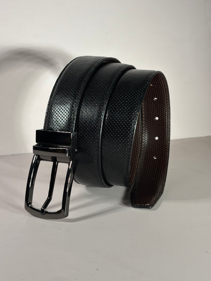 2-in-1 Double-Sided Cow Leather High Chrome Finish Belt - Perforated Black & Brown