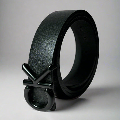 Black belt with a buckle on a light gray background