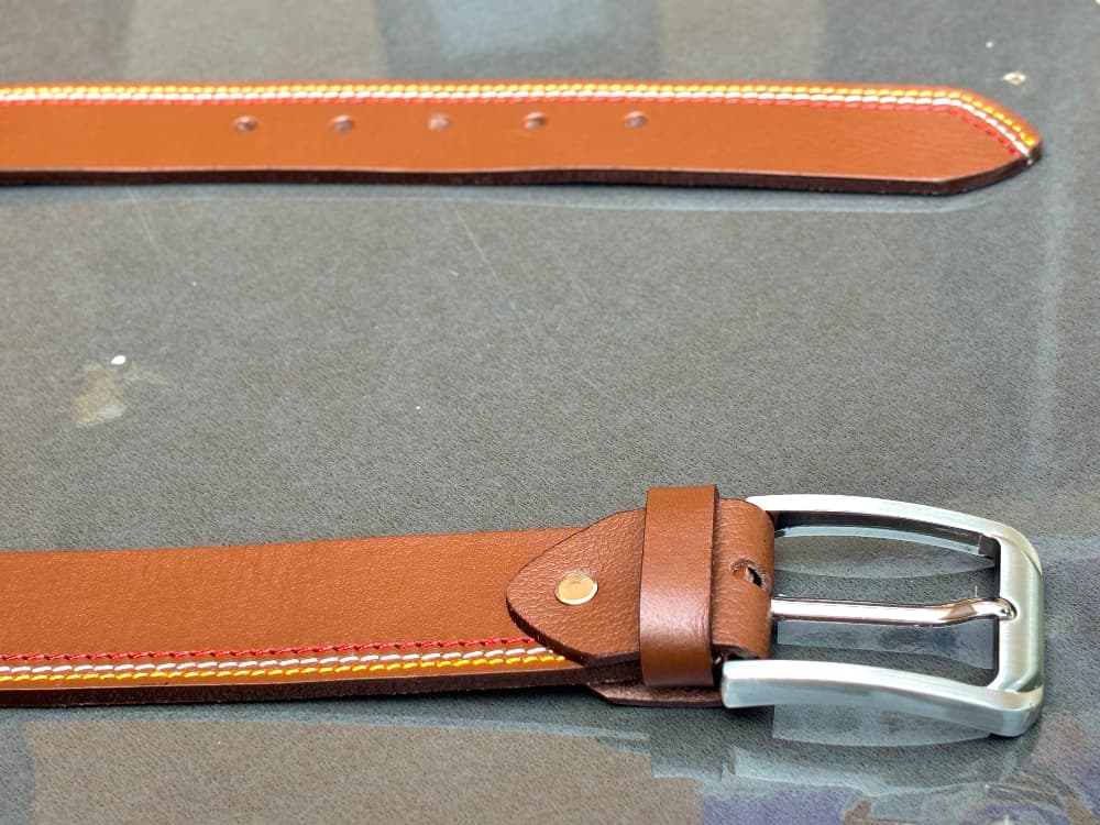Brown Full Grain 100 % Leather Jeans Belt - Side Stitch