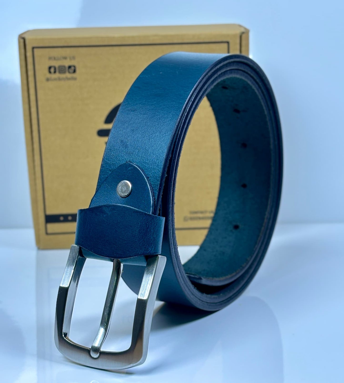 Pull Up Buffalo Leather Belt - Blue, Best For Jeans