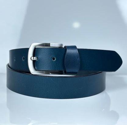 Pull Up Buffalo Leather Belt - Blue, Best For Jeans