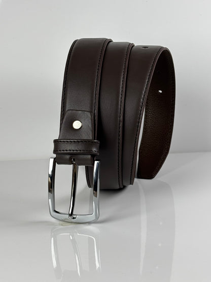 Lockzy Coffee Brown Side-Stitch Leather Belt – 35mm Dress Belt
