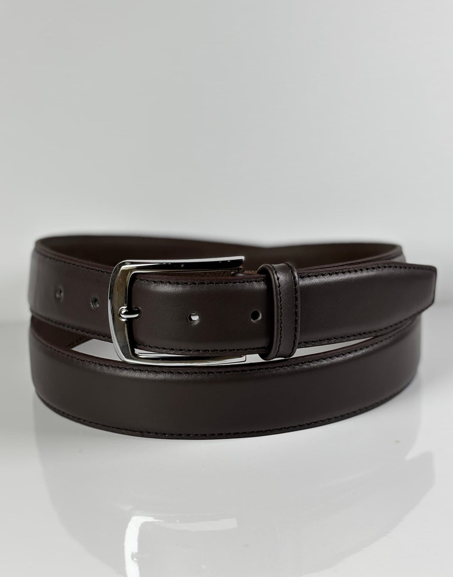 Lockzy Coffee Brown Side-Stitch Leather Belt – 35mm Dress Belt
