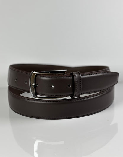 Lockzy Coffee Brown Side-Stitch Leather Belt – 35mm Dress Belt