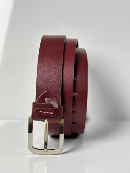 Lockzy Burgundy Full Grain Leather Belt – 40mm Jeans Belt