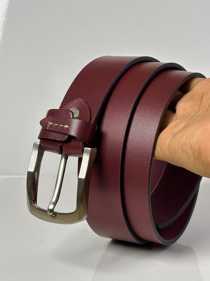 Lockzy Burgundy Full Grain Leather Belt – 40mm Jeans Belt