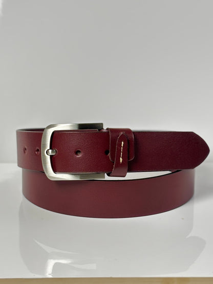 Lockzy Burgundy Full Grain Leather Belt – 40mm Jeans Belt